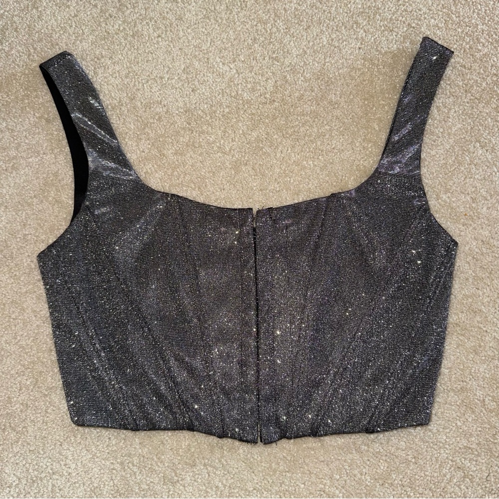 Windsor Silver Glitter Corset Crop Top